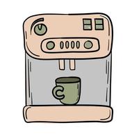 Doodle sticker with funny coffee machine vector