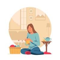 Woman Knitting Concept vector