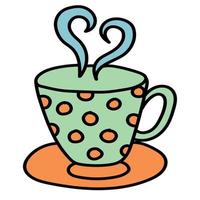 Doodle sticker with a cup of hot drink vector