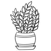 Doodle flowers in a vase of an unusual shape, indoor plants vector