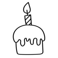 Doodle sticker with cute birthday cake vector