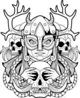 ancient norse goddess of death Hel, outline illustration vector