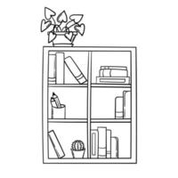 Doodle sticker wardrobe with books and plants vector