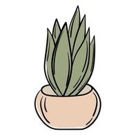 Doodle sticker cute houseplant in a pot vector