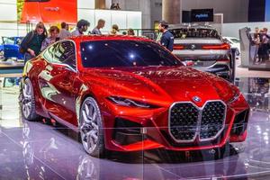 FRANKFURT, GERMANY - SEPT 2019 red BMW CONCEPT 4 M NEXT VISION electric coupe car, IAA International Motor Show Auto Exhibtion photo