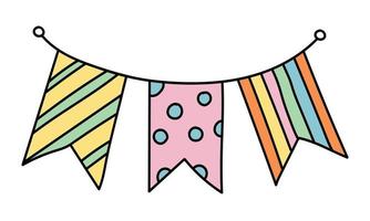 Doodle drawing with holiday banners, garlands for birthday party decoration vector
