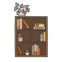 armario de pegatinas de fideos con libros y plantas vector