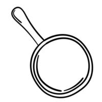 Doodle sticker frying pan for cooking breakfast at home vector