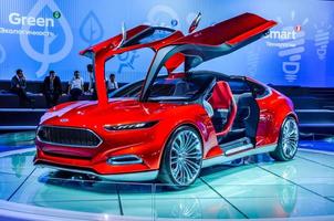 MOSCOW, RUSSIA - AUG 2012 FORD EVOS CONCEPT presented as world premiere at the 16th MIAS Moscow International Automobile Salon on August 30, 2012 in Moscow, Russia photo