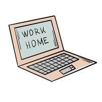 Doodle sticker computer for work from home vector