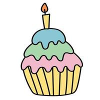 Doodle sticker with cute birthday cake vector