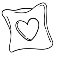 Doodle sticker of a cute pillow with a heart vector