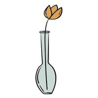 Doodle glass vase sticker with tulip vector