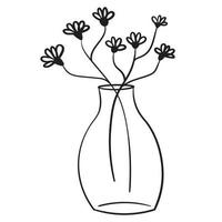 Doodle flowers in a vase of an unusual shape, indoor plants vector