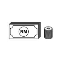 Stack of Ringgit Malaysia, MYR, Malaysia Currency Icon Symbol. Vector Illustration