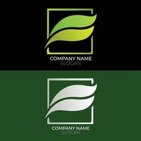 Green square leaf logo icon. Box plant sign. Eco brand app symbol. Nature company emblem. Vector illustration.