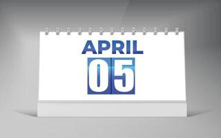 05 de abril, plantilla de diseño de calendario de escritorio. diseño de calendario de fecha única. vector