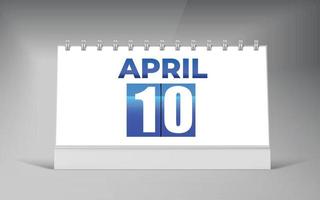 10 de abril, plantilla de diseño de calendario de escritorio. diseño de calendario de fecha única. vector