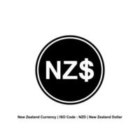 New Zealand Currency, NZD, New Zealand Dollar. Vector Illustration