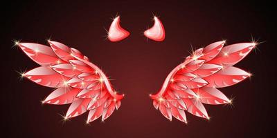 dibujos animados del diablo alas rojas brillantes con cuernos sobre fondo oscuro vector