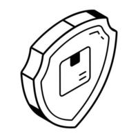 caja y escudo, concepto de icono lineal de seguro de producto vector