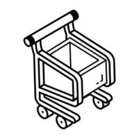 icono isométrico de contorno moderno de carrito de compras vector