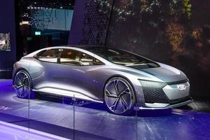 FRANKFURT, GERMANY - SEPT 2019 silver AUDI AI CON AICON - electric coupe car concept study, IAA International Motor Show Auto Exhibtion photo