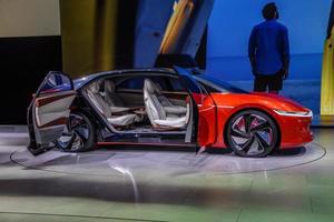 FRANKFURT, GERMANY - SEPT 2019 red VOLKSWAGEN VW I.D. VIZZION is a concept electric vehicle, IAA International Motor Show Auto Exhibtion photo