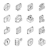 iconos isométricos de seguridad cibernética y de datos de moda vector