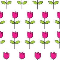 Simple Cute Outline Flower with Offset Fill Color Seamless Background Pattern. vector