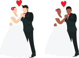Married Husband and Wife. White and African Character Illustration of a Couple in Love. vector