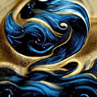 Mixing acrylic paint, liquid paint abstract blue with gold and black photo