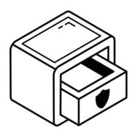 A safe drawer line isometric icon vector