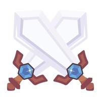 A flat vector icon of cross swords  game