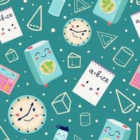 School pattern with elements of stationery, books, simple shapes, notes vector