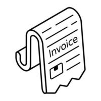 A trendy outline isometric icon of invoice vector