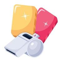 Whistle with cards denoting referee accessories, flat icon vector