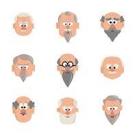 Set with the face of a grandfather or an old man. Vector icon, cartoon avatar on white background.