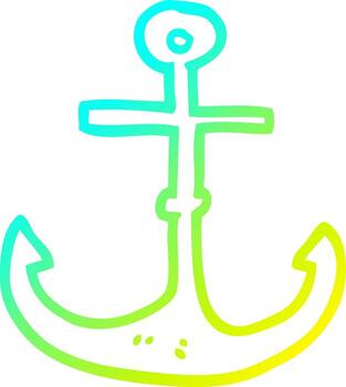 ancla de barco de dibujos animados de dibujo de línea de gradiente frío vector