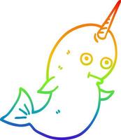 rainbow gradient line drawing cartoon white narwhal vector