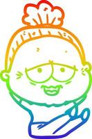 rainbow gradient line drawing cartoon happy old lady vector