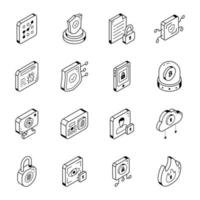 iconos isométricos de seguridad cibernética moderna vector