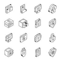 Pack of Data Security Isometric Icons vector