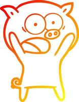 warm gradient line drawing cartoon pig shouting vector