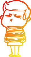 warm gradient line drawing cartoon man sweating vector