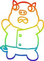 rainbow gradient line drawing cartoon funny pig vector