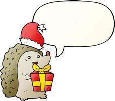 cartoon hedgehog wearing christmas hat and speech bubble in smooth gradient style vector