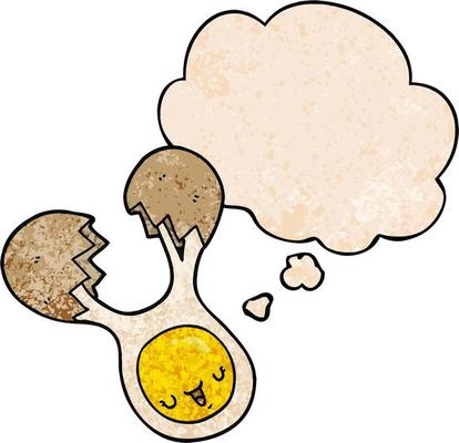 cartoon cracked egg and thought bubble in grunge texture pattern style