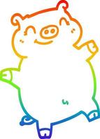 rainbow gradient line drawing cartoon pig vector