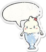 cute cartoon ice cream and speech bubble distressed sticker vector